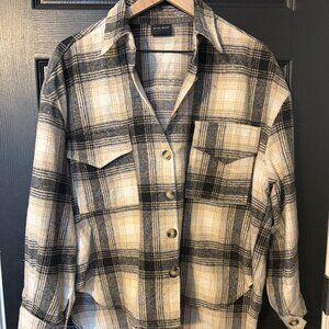 Womens High Low Flannel Button Down Shirt Black Tan Beige White Small Medium